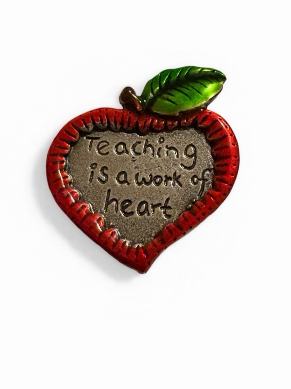 Vintage Apple-Shaped Heart Teaching Pewter Pin